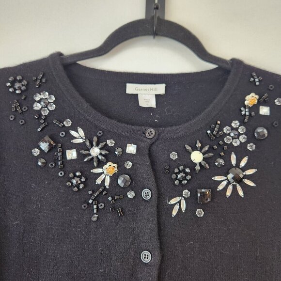 Garnet Hill Lambs Wool Angora Black Button Down Cardigan Sweater Beaded S - Picture 3 of 6